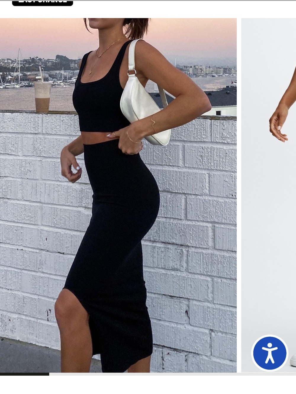 Fabletics SET - Kinsley Black Ribbed Crop Tank & Midi Skirt Set. Sz M